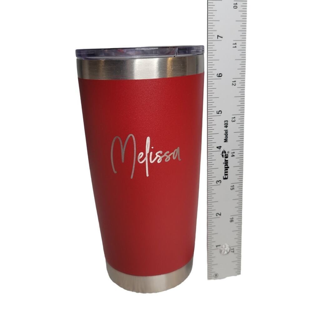Personalized Melissa tumbler dark red stainless steel travel mug double walled